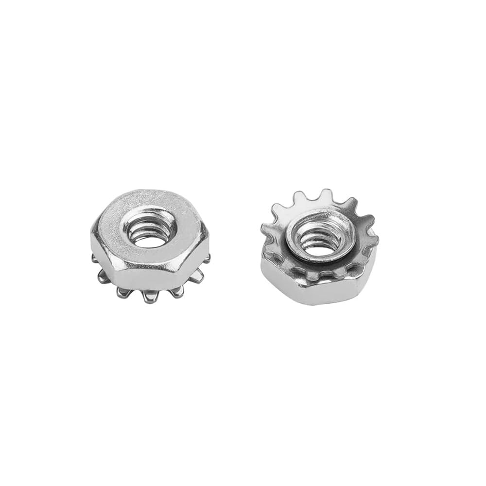 ZYAMY 100pcs 6#-32 K-Lock Nuts with External Tooth Washer, 304 Stainless Steel Hex Nut Kep Hex Head Lock Nut for Low-Load Assemblies