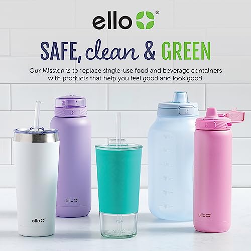 Ello Syndicate 20oz Reusable Glass Water Bottle with One-Touch Leak Proof Flip Lid, Protective Non-Slip Silicone Sleeve, Carry Loop for Coffee, Tea and Water, BPA-free, Dishwasher Safe, Sand