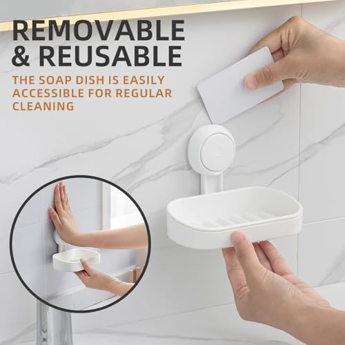 LEVERLOC Suction Cup Bar Soap Holder for Shower, Soap Dish for Bathroom Bathtub Wall, Wall Mounted NO-Drilling, Plastic Self Draining, Removable