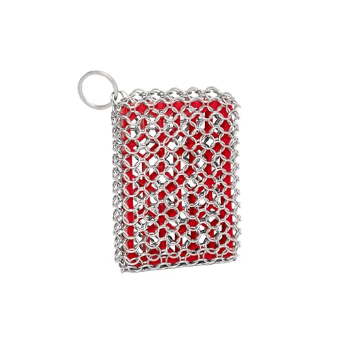 Outset Chain Mail Cast Iron Cleaner and Scrubber Tool with Silicone Support Pad
