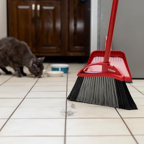 O-Cedar Pet Pro Broom & Step-On Dustpan PowerCorner, Red