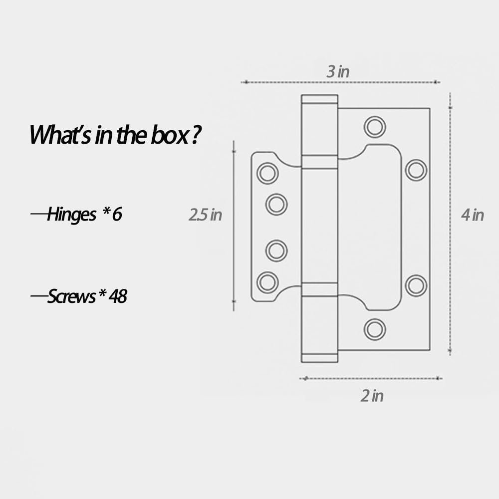 VOLUKA 6 Pack Non-Mortise Door Hinges - Easy to Install, 4" × 3" Stainless Steel Door Hinges - Smooth Movement and Heavy Duty, Silver