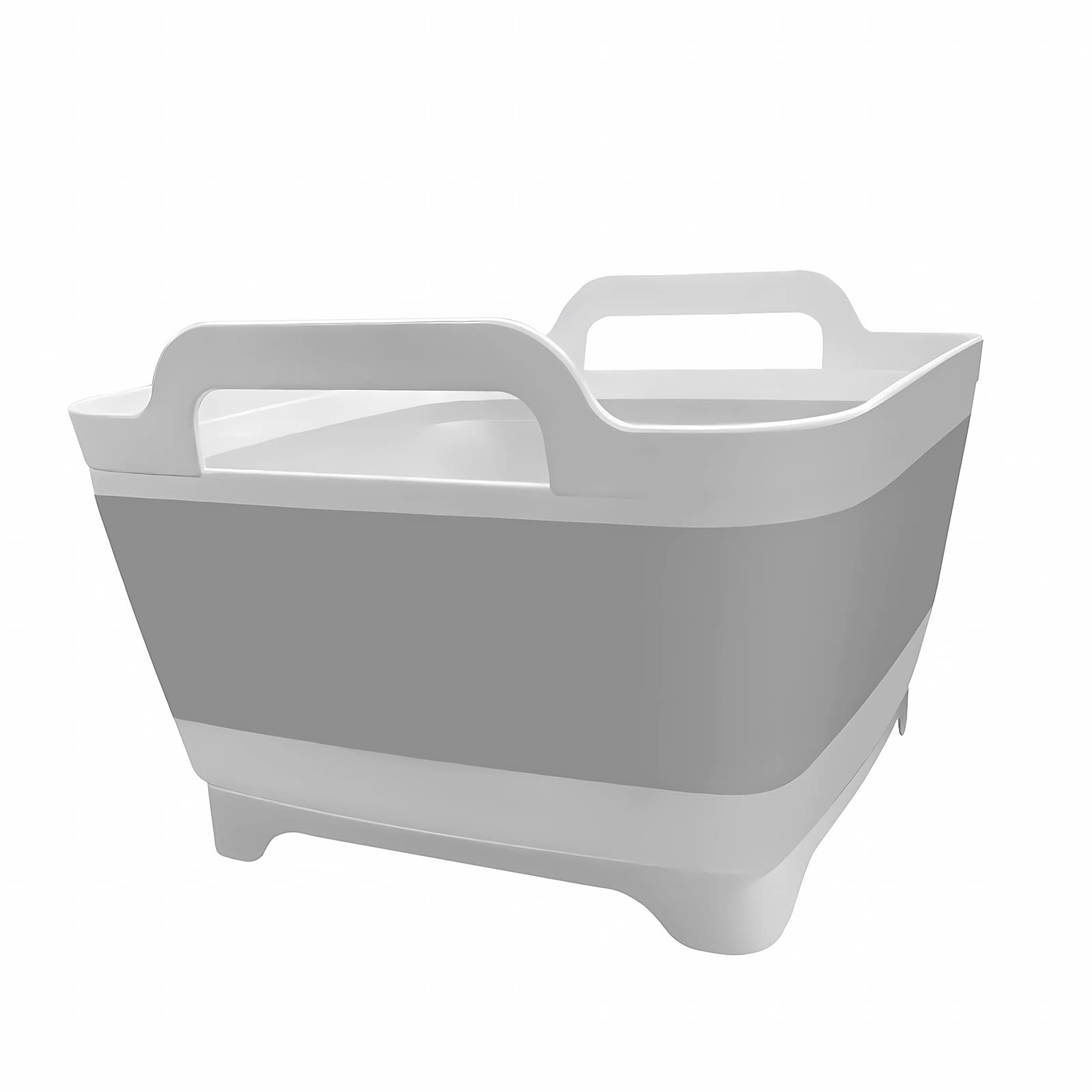 Ikaufen Dishpan for Washing Dishes, 9L (2.4Gallon) Collapsible Wash Basin with Drain Plug Carry Handles, Collapsible Bucket for Cleaning, Vegetable Washing, RV(Grey)