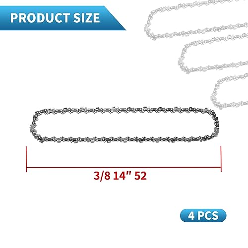 Vkinman 4 Pcs 14 Inch Chainsaw Chain 3/8" LP Pitch 52 Drive Links 050'' Gauge Replacement for Poulan Ryobi Craftsman Echo