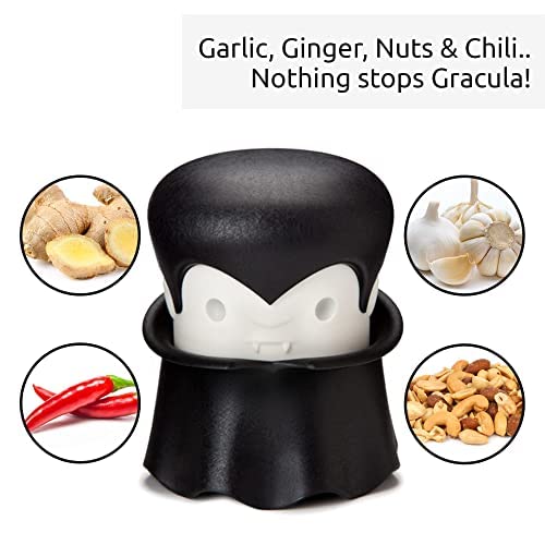 OTOTO Gracula Garlic Press, Garlic Mincer, Garlic Peeler Crusher, Halloween Kitchen - Also for Ginger, Nuts, Chili, Herbs - Spooky Goth Gifts, Vampire Mincer Easy Squeeze Manual Press, Dracula Gifts