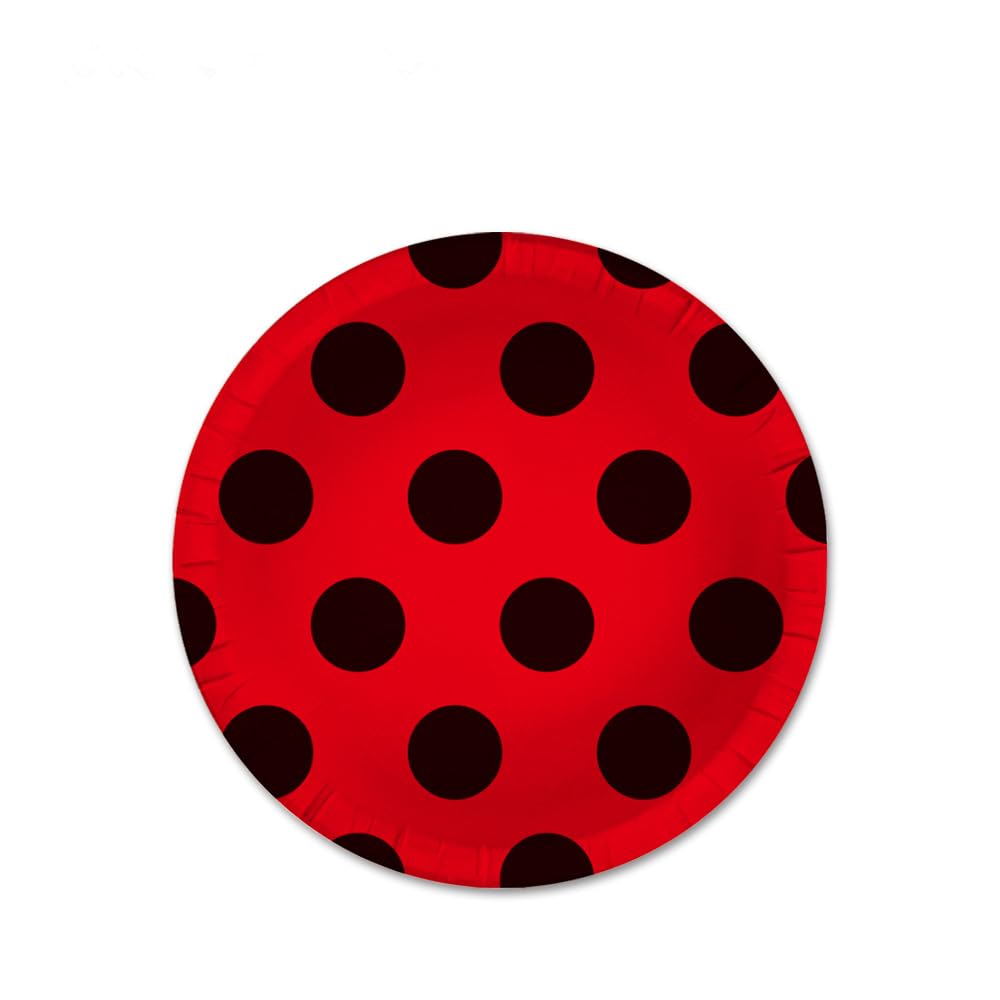 SKTMH 100 Pcs Ladybug Tableware: Red & Black Polka Dot Plates, Napkins, Cups & Straws - Ladybug Birthday Party Decorations