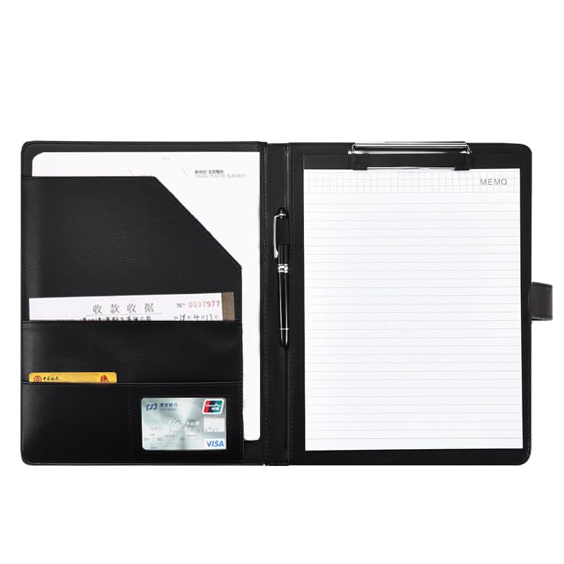 Padfolio Clipboard Folder, A4 Size PU Leather Portfolio Organizer with Cover for A4 Letter Size Notepad, Resume, Writing Pad