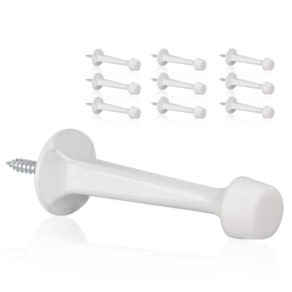KOVOSCH 10 Pack Solid Rigid Door Stops - Heavy Duty Durable Door Stoppers Wall Protector with Soft Rubber Tips, White