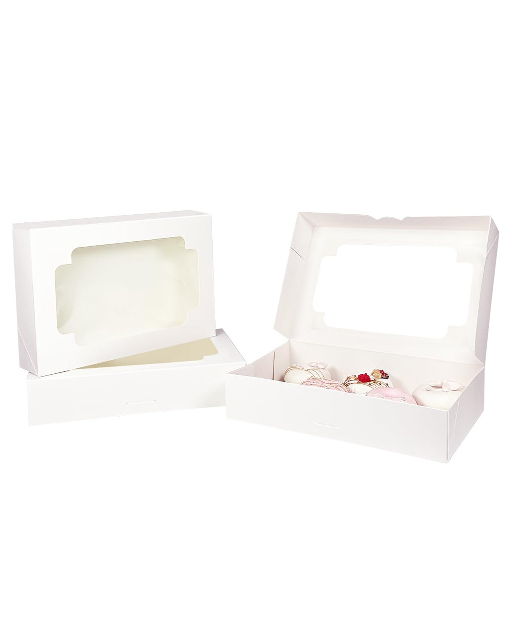 qiqee White 12x8x2.5 Inch Cookie Box with Window 20Pcs Bakery Pastry Macaron Bakery Box For Packaging (Auto-pop Up)