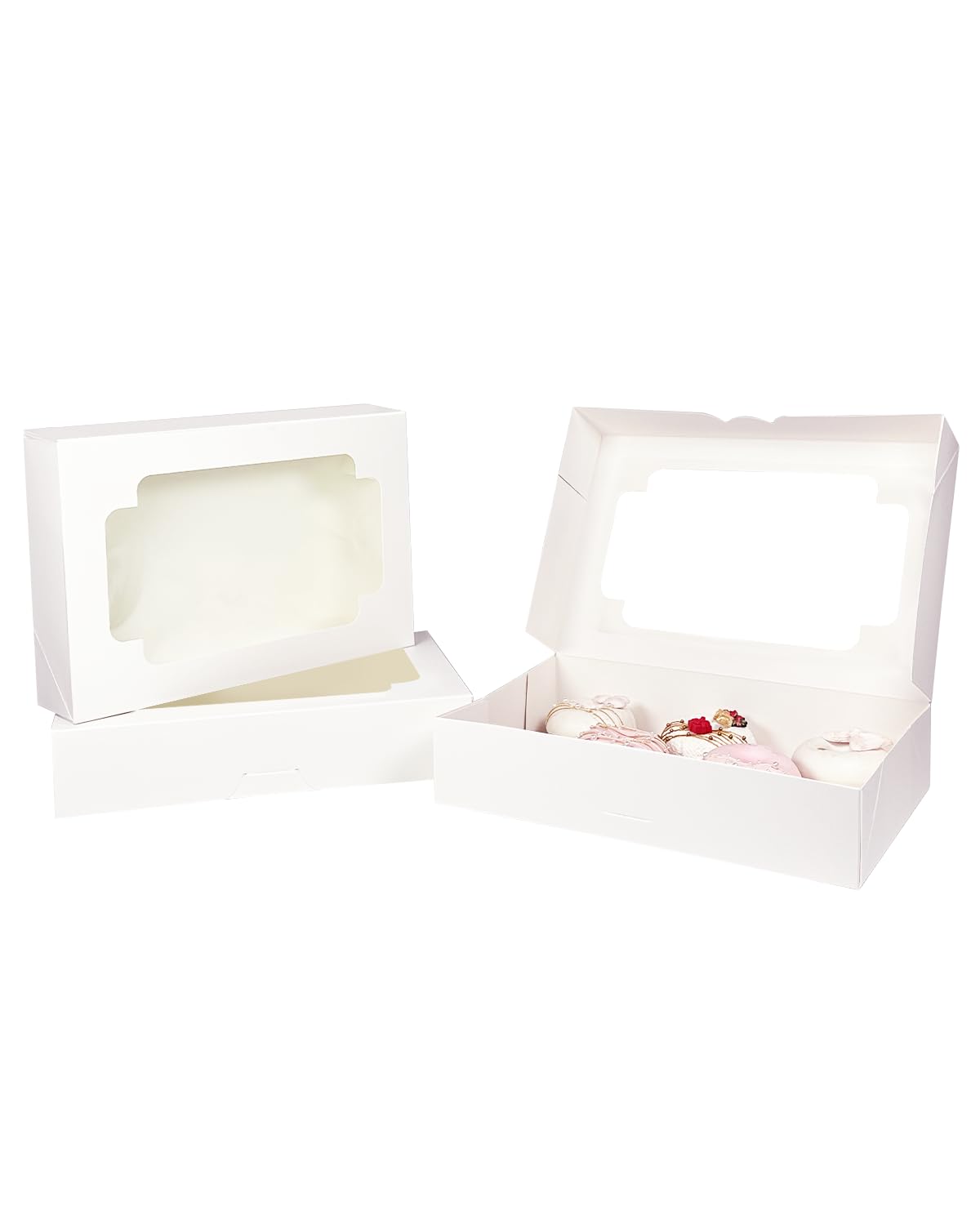 qiqee White 12x8x2.5 Inch Cookie Box with Window 20Pcs Bakery Pastry Macaron Bakery Box For Packaging (Auto-pop Up)