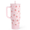 SANDJEST Strawberry Tumbler with Handle 40oz – Insulated Stainless Steel Travel Coffee Mug Cup for Girls Women, Gift for Christmas, Birthday