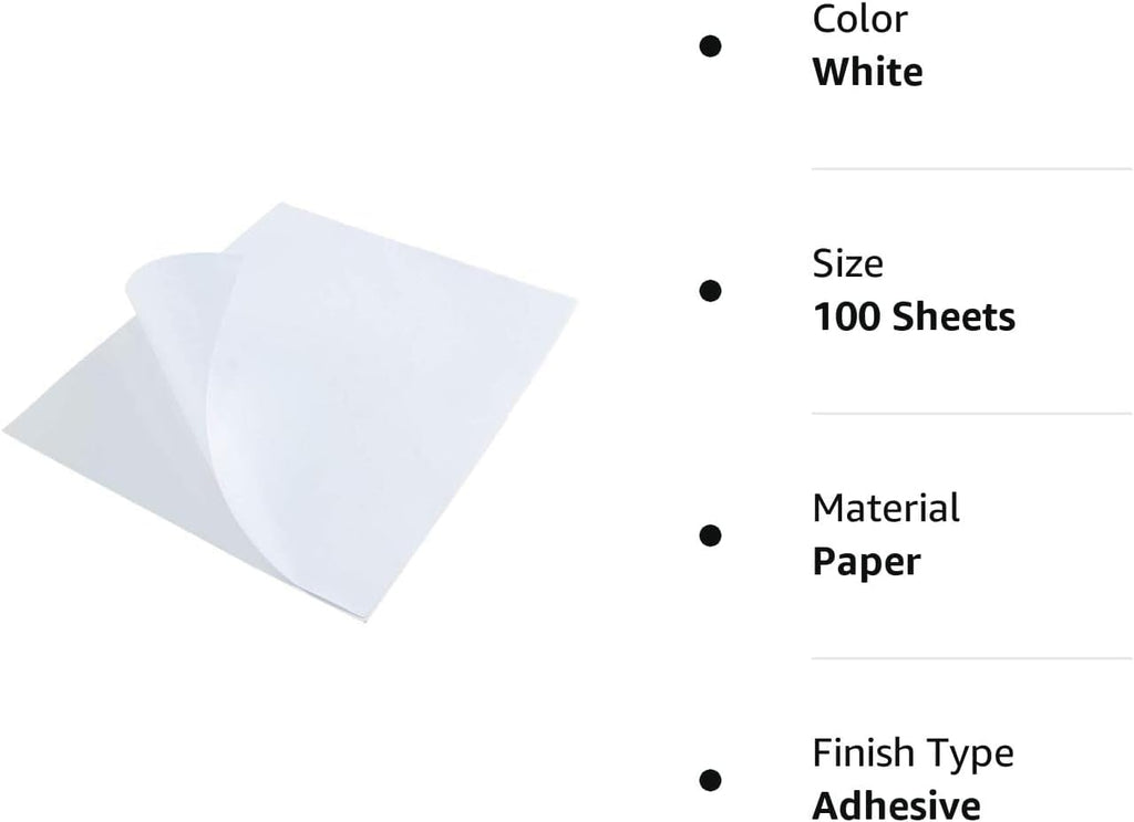 L LIKED 100 Sheets Full Page Label Papers, 8.5 x 11 in Printable White Sticker Paper for Inkjet & Laser Printer - Matte
