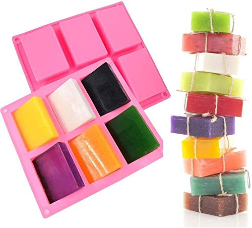 4 Pack Rectangle Silicone Molds, 6 Cavities Silicone Soap Molds Silicone Baking Mold Cake Pan for Soap Making, Cake Mold, Chocolate Mold ＆ Ice Cube Tray (Purple ＆ Pink)