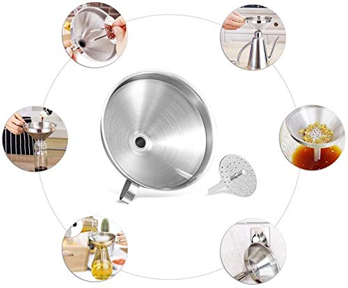 Lakatay Kitchen Funnel, 3 Piece Stainless Steel Funnels Set with Handle Design and Removable Strainer, Great for Transferring of Liquid, Fluid, Dry Ingredients & Powder, Funnels for Filling Bottles