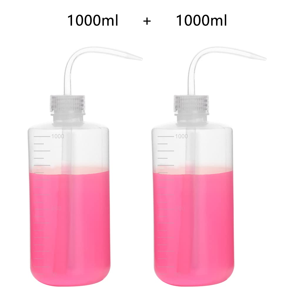 stonylab Chemical Wash Bottle, 2-Pack Plastic Safety Lab Squeeze Wash Bottle, LDPE with Narrow Mouth, 1000 ml (2 Pack)