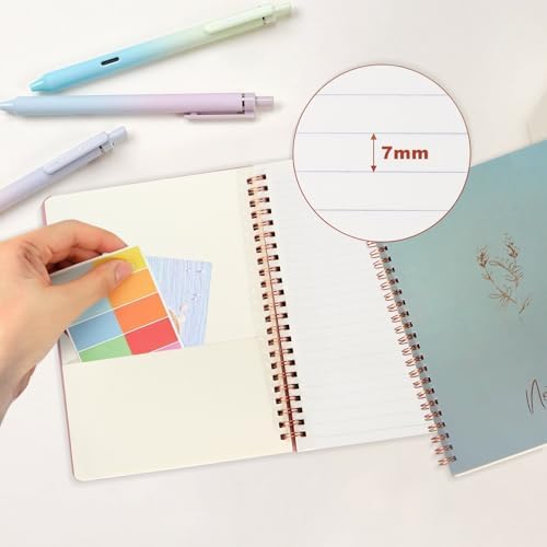 3 PCS Aesthetic Spiral Notebooks, A5 Hardcover College Straight Line Horizontal Line Notebooks for School and Work, Cute journaling notebook with Large Pocket Lined Pages
