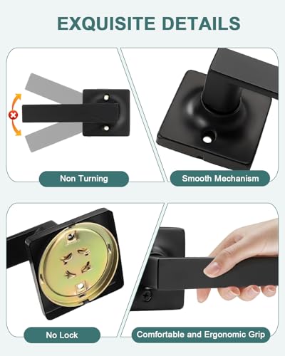 GOBEKOR 2 Pack Black Half Dummy Door Handles Straight Non-Turning Door Lever Square Interior Closet French Door Handle Dummy Levers