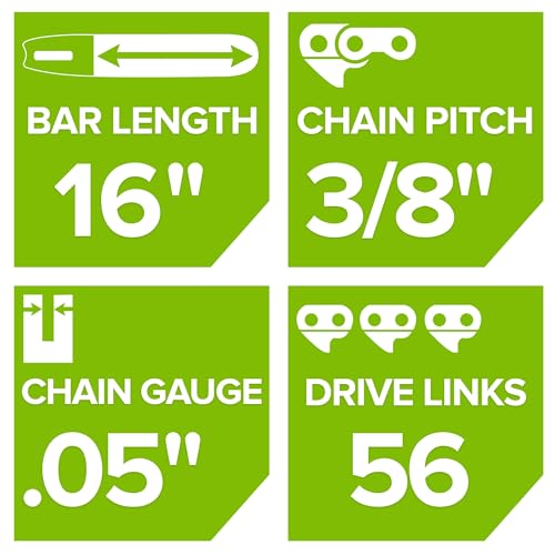 Greenworks 16" Chainsaw Chain, 3/8" Pitch, 0.05" Gauge, 56 Drive Links, Genuine Greenworks Replacement Part 2904402