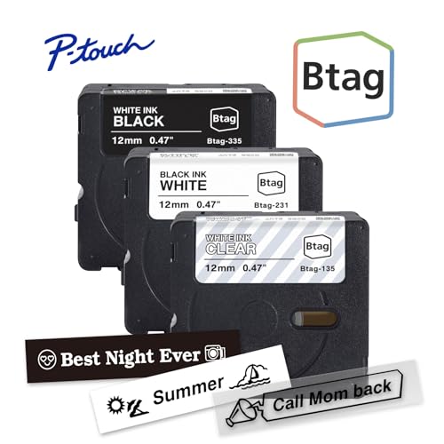 Brother p-Touch 12mm Label Maker Tape Genuine Btag- 3M01 P-Touch Label Tape for P-Touch PT-N10, PT-N20 and PT-N25BT, Btag Series, Non-Laminated, Clear and Black