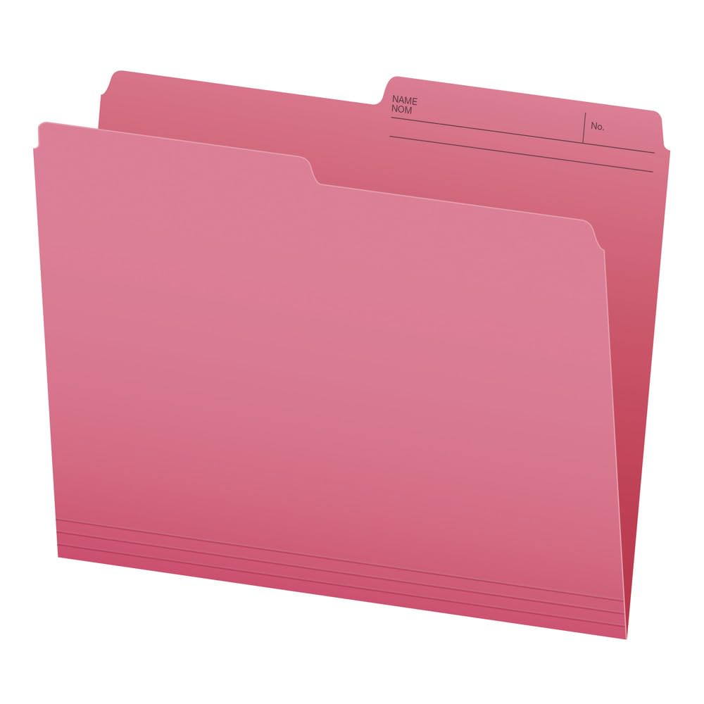 Pendaflex File Folders, 1/2 Cut Tab, Letter Size, Pink, Durable Paper Stock, 100/Box, Ideal for Office/Home/School File Organization, Made in Canada