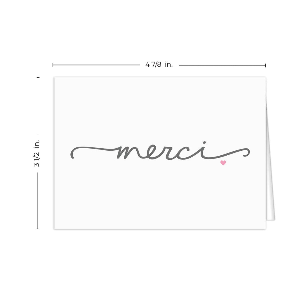 Merci Thank You Note Card Pack / 36 Merci Greeting Cards With White Envelopes / 4 7/8" x 3 1/2" All Occasion Appreciation Blank Cards/Made In Canada