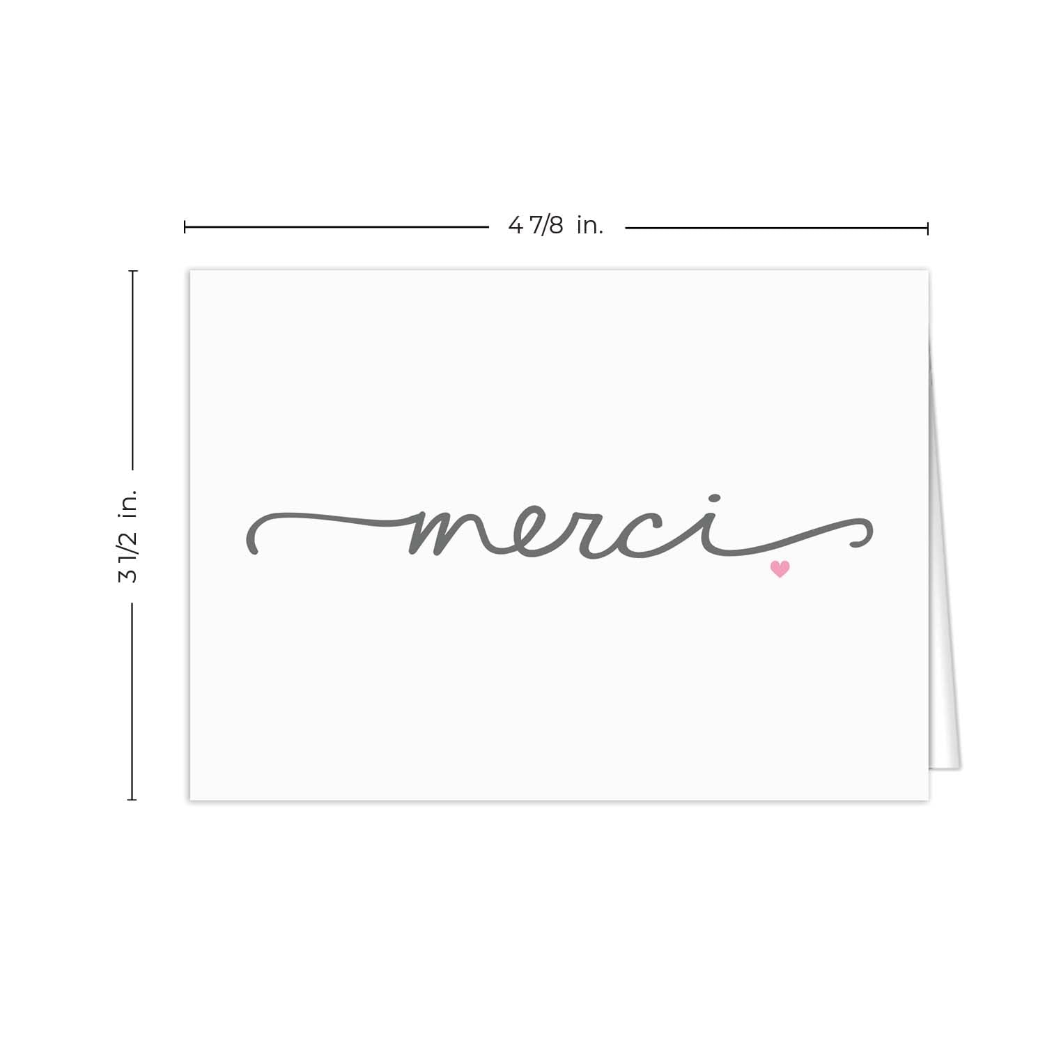Merci Thank You Note Card Pack / 36 Merci Greeting Cards With White Envelopes / 4 7/8" x 3 1/2" All Occasion Appreciation Blank Cards/Made In Canada