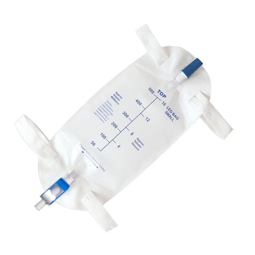 3 Pack Easy-Tap Leg Bag Urinary Drainage Bag, 500 ML with 3 18” Tubing, Anti-Reflux Valve, Cloth Straps Easy Flip Drain