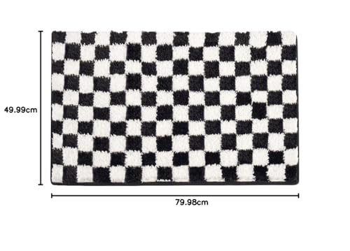 Ankah Bathroom Rug Black&White Checked Bath Mats, Non Slip Rubber Backing, Thick Soft Shaggy, Super Absorbent, Machine Washable, Bath Rugs Cute Bathroom Deocr, (Square 15.75"x 23.62")