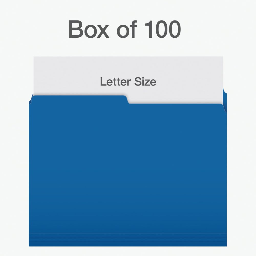 Pendaflex File Folders, Blue Colour File Organizers, 1/2 Cut Tab, Letter Size, Durable Paper Stock, 100/Box, Ideal for Office, Home, and School Filing Needs