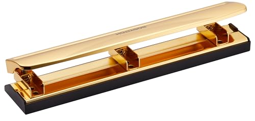 Bostitch Office 3 Hole Punch, 12 Sheet Capacity, Durable Metal, Gold Chrome, Rubber Base
