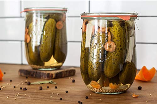 Weck Tulip Jar - Sour Dough Starter Jars for Sourdough - 1 x WECK 745 Large Clear Jar with Wide Mouth - 1 Liter Includes Glass Lid, rubber seal and steel clips