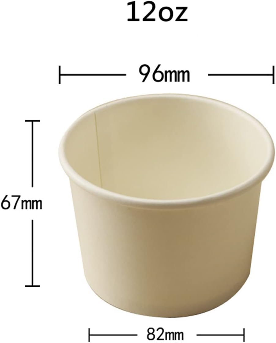 50 Pack Disposable Soup Bowls, 12oz Paper Soup Storage Containers with Lids for Hot & Cold Foods Disposable Kraft Food Bowls with Lids Ice Cream Containers (White)