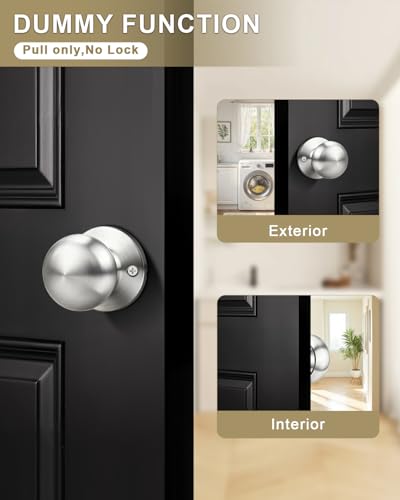 GOBEKOR 2 Pack Single Dummy Door Knob for Closet Satin Nickel Round Dummy Knobs Interior for French Doors Single Side Door Knob Handle