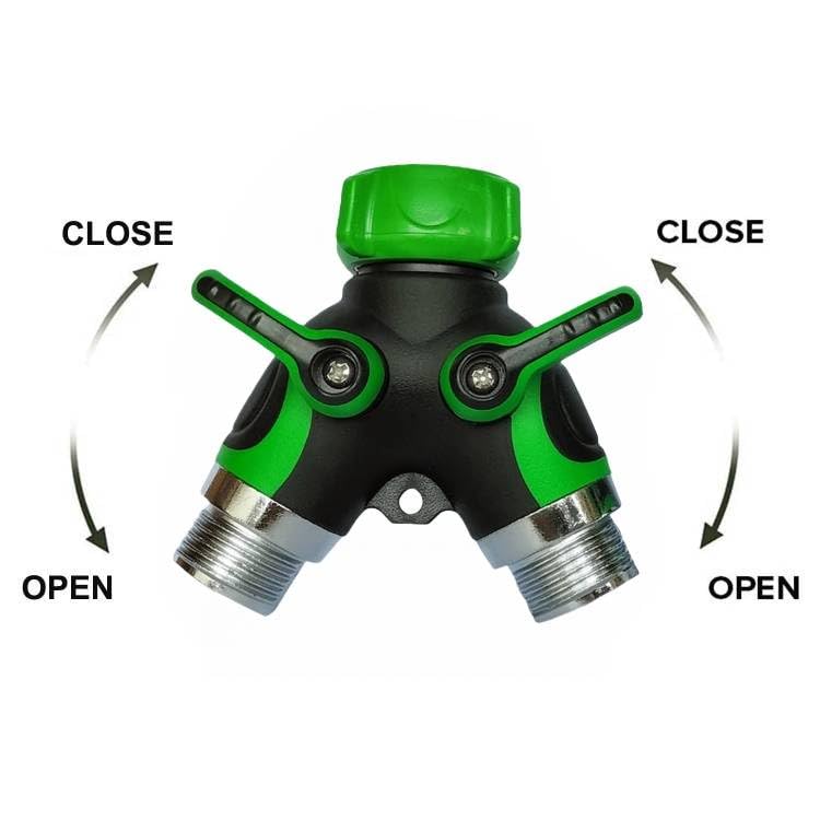 Set of 2 Y Hose Splitters 2 Way, Hose Connector Garden Outdoor Faucet -Water Tap Garden Hose Shut Off Valve Connector for Lawn and Garden- with Comfortable Rubberized Grip (HSLG58)