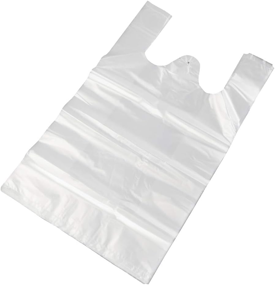 Transparent Grocery Bags Plastic Shopping Bags with Handles T Shirt Bags for Small Business Store Retail Restaurant (Clear(12.5 * 20in,100 pcs))