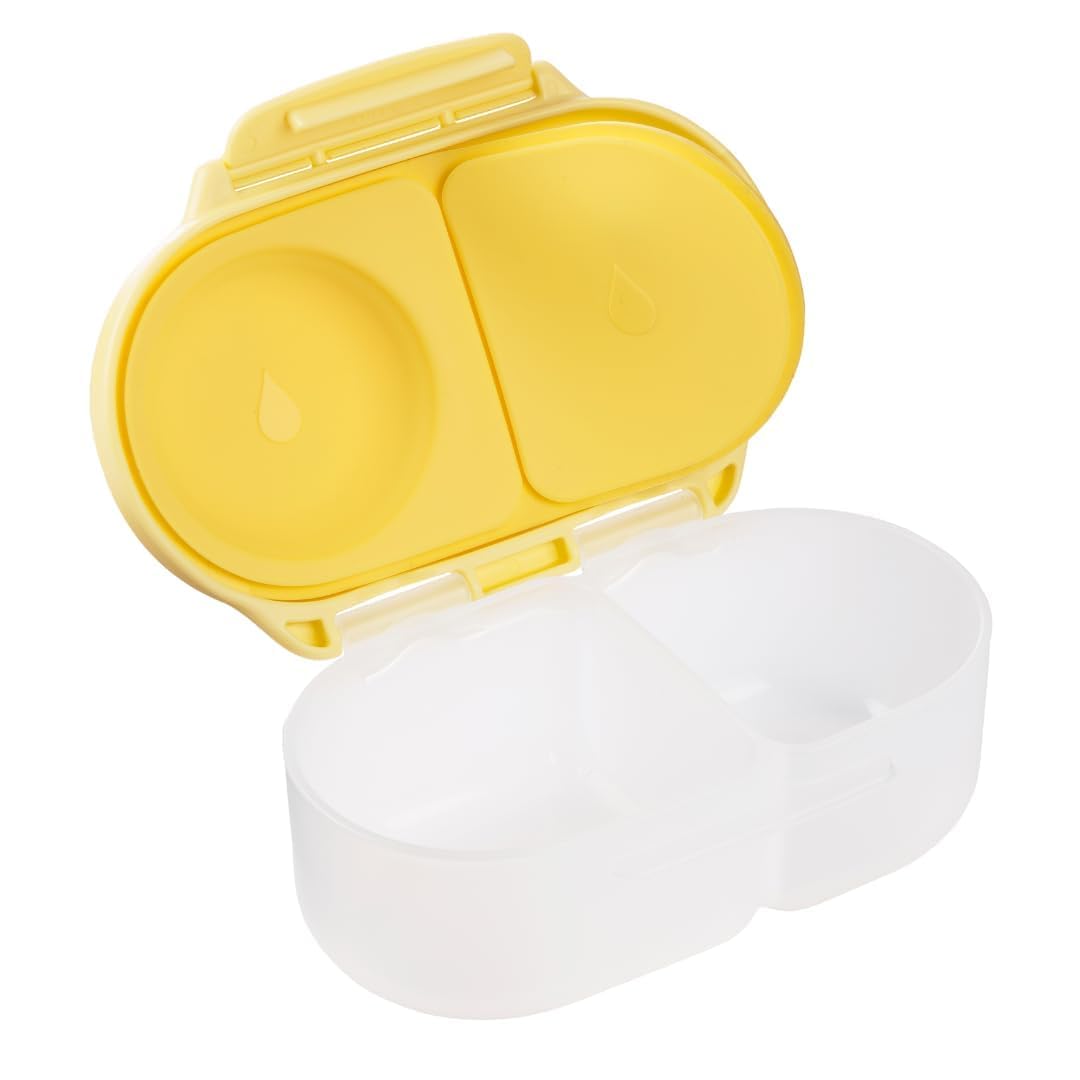 b.box Snack Box for Kids & Toddlers: 2 Compartment Snack Containers, Mini Bento Box, Lunch Box. Leak Proof, BPA Free, Dishwasher Safe. School Supplies. Ages 4 Months+ (Lemon Twist, 12oz Capacity)