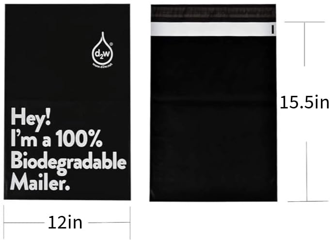 BzLine - 50 Count - 12" X 15.5" - Black - Biodegradable Mailers for ETSY, Amazon, POSHMARK, SHOPIFY etc | Eco-Friendly Alternative to Poly Mailing Bag | 100% Recyclable | D2W Certified