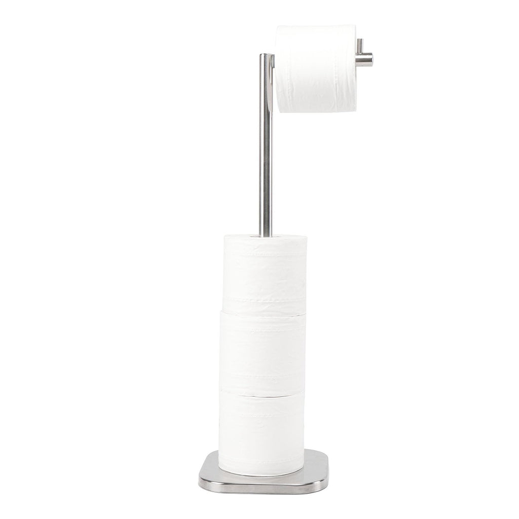 TocTen Toilet Paper Holder Stand, Free Standing Toilet Paper Holder with Reserve, Stainless Steel Weighted Base Toilet Tissue Paper Roll Storage Holder for 5 Rolls of Toilet Tissue(Brushed Nickel)