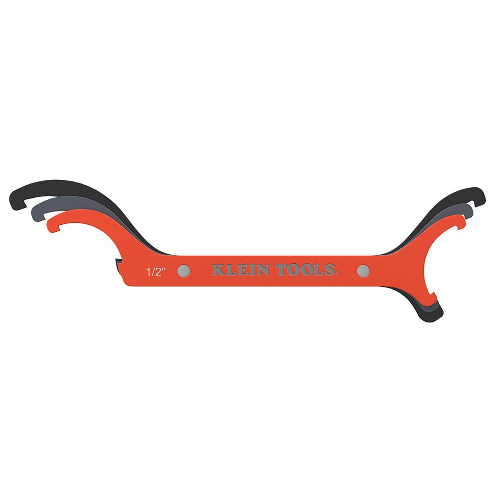 Klein Tools 50901R Conduit Locknut Wrench Set, 1/2, 3/4 and 1-Inch, Straight Compact Alloy Steel Design Tightens and Loosens Locknuts in Tight Spaces, 3-Piece