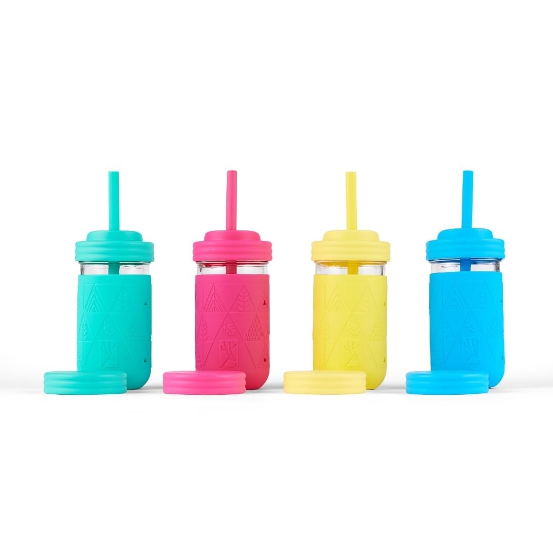 Elk and Friends Adult & Kid's Reusable Silicone Straws with Stopper for 8oz & 10oz Mason Jars or Tumblers | Pack of 8 | 16cm Length