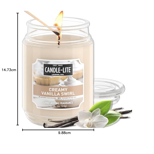 Candle-lite Fall Scented Candles, Creamy Vanilla Swirl, 18 oz Jar, Proudly Poured in The USA, Aromatherapy Candle, Single-Wick with 110 Hours of Burn Time, Perfect for Creating a Relaxing Ambiance