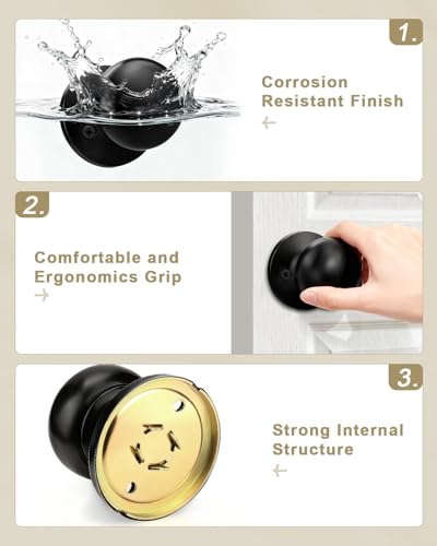 GOBEKOR 2 Pack Black Dummy Door Knobs Interior Matte Black Single Dummy Door Knob for Closet Round Dummy Knobs for French Doors Single Side Knob