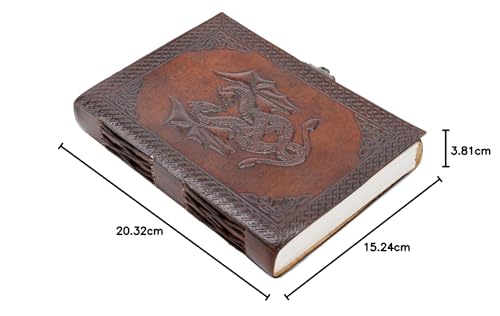 Handmade Leather Double Dragon Journal/Writing Diary/Bound Daily Notepad for Men & Women Unlined Paper Medium, Writing pad Gift for Artist, Sketch (8 x 6, Brown)