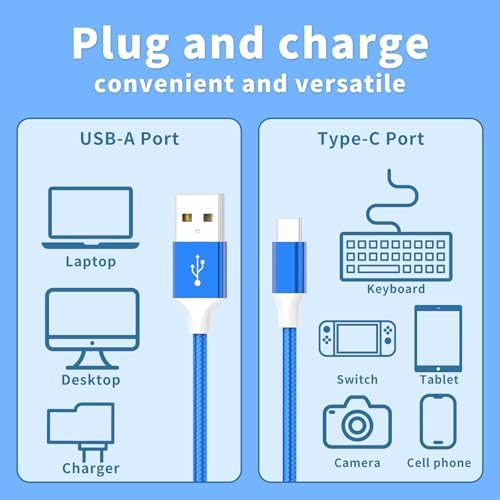 USB C Charger Cable, 6-Pack 3/3/6/6/6/10FT 3.1A Type C Charger Fast Charging Braided USB A to USB C Cable for iPhone 17/16/15 Pro Max, Samsung S23 S22 S21, Pixel 6/7/8, Huawei, PS5, Switch