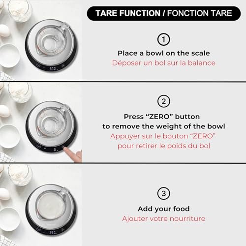 Starfrit Digital Baking Kitchen Scale - Stainless Steel Removable Bowl - 11 lb / 5 kg Capacity - Black