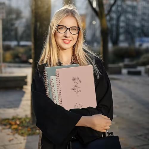 3 PCS Aesthetic Spiral Notebooks, A5 Hardcover College Straight Line Horizontal Line Notebooks for School and Work, Cute journaling notebook with Large Pocket Lined Pages