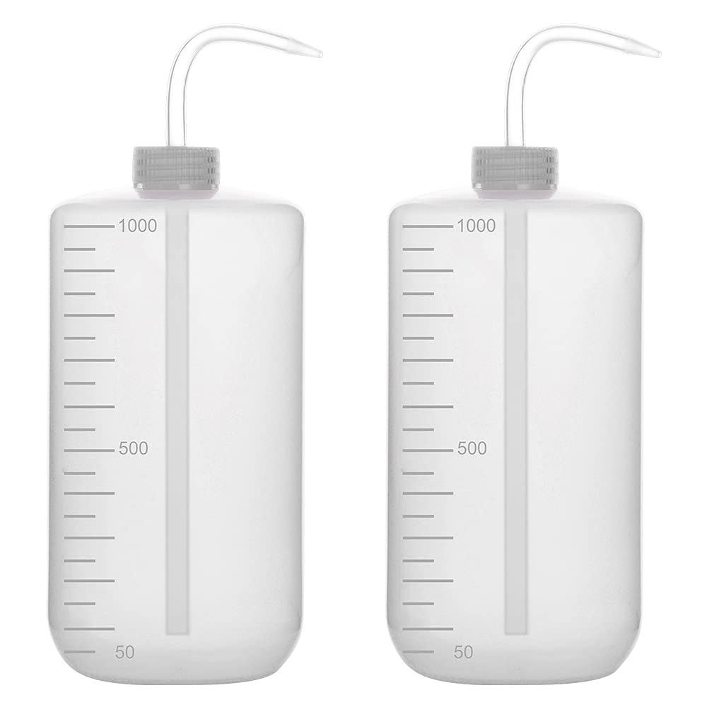 stonylab Chemical Wash Bottle, 2-Pack Plastic Safety Lab Squeeze Wash Bottle, LDPE with Narrow Mouth, 1000 ml (2 Pack)