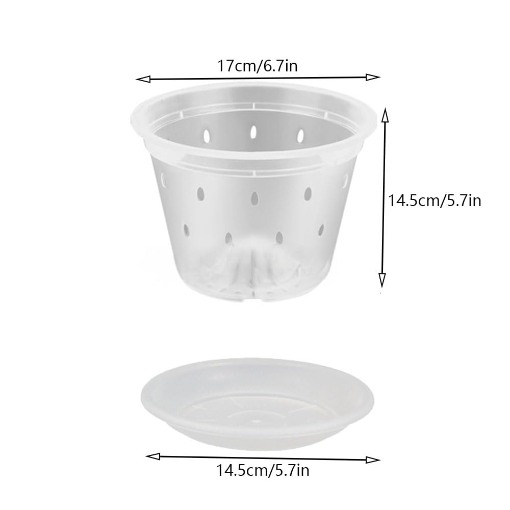 Naisfei 4 Packs Orchid Pot, Clear Orchid Pots for Repotting,7 inch Clear Orchid Pot with Holes and Saucers, Breathable Slotted Orchid Planters, Flower Plant Pots Indoor and Outdoor