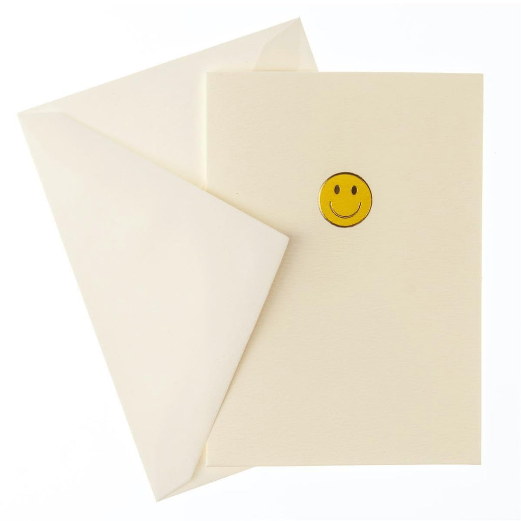 Graphique Smiley Face La Petite Presse Boxed Notecards - 10 Embossed and Embellished Gold Foil Yellow Smiley Face Emoji Blank Cards with Matching Envelopes, 3.25"" x 4.75""" (L1333CB)