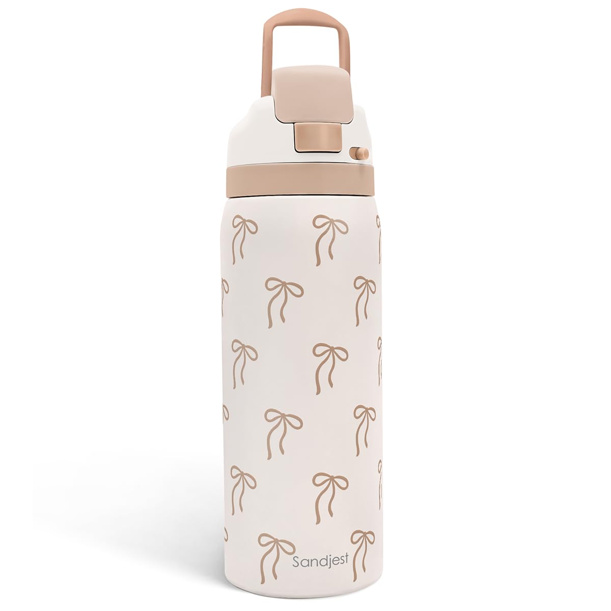 Bow Insulated Stainless Steel Water Bottle with Straw for Sports and Travel, 32oz, Gifts for Women Girls Friends Teens Birthday Christmas (Brown)